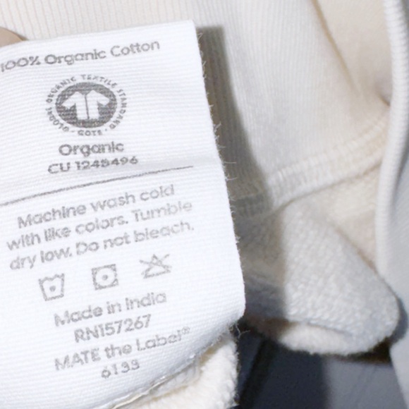 Mate The Label Organic Cotton Fleece Quarter Zip Sweatshirt Cream Pullover Med - Picture 15 of 16